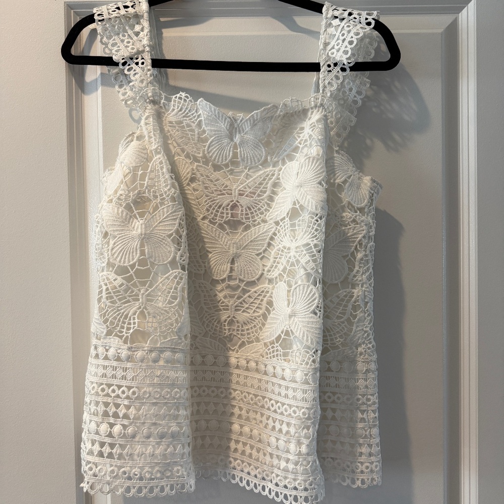Lilly Pulitzer Azaria Too Fly Butterfly Lace Tank Top Resort White